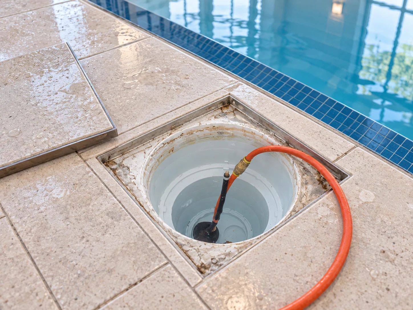 Indoor pool and spa leak detection access chamber used for inspection