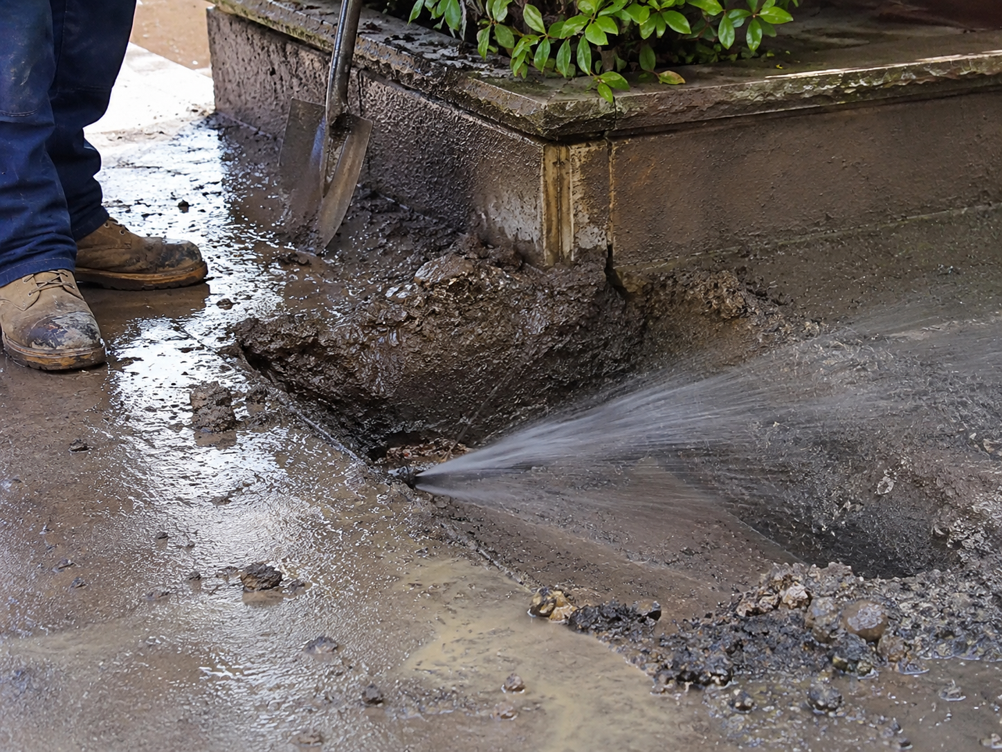 Burst underground water pipe leak at an Australian job site
